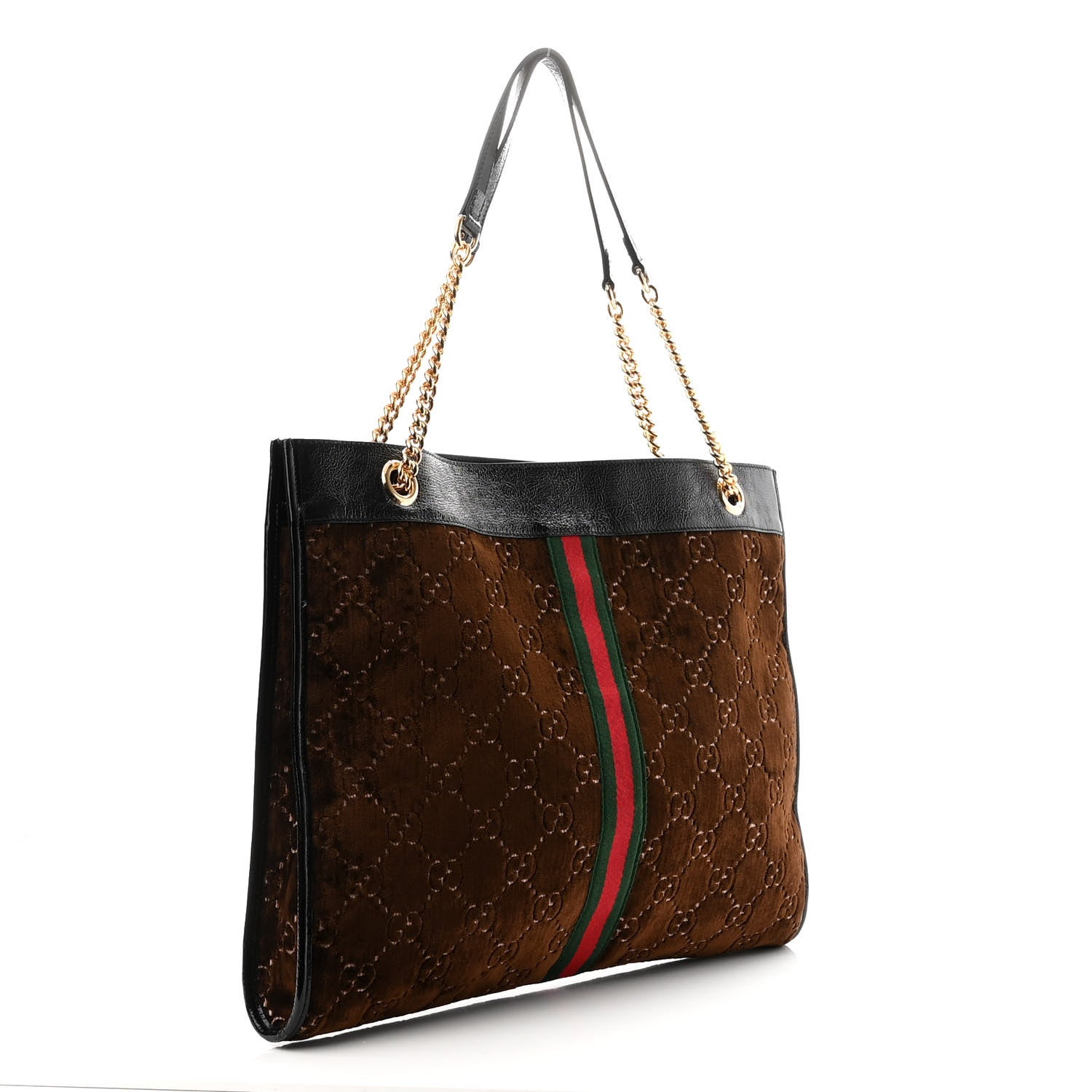 Gucci Velvet GG Monogram Large Rajah Chain Tote Brown 5 of 12
