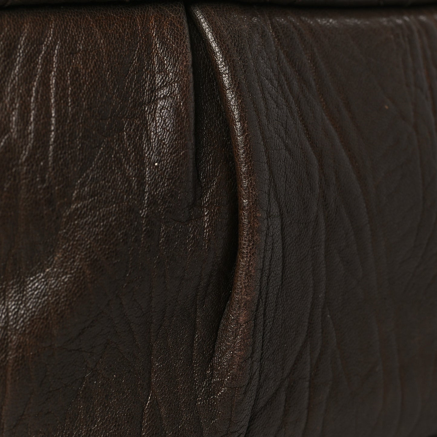 Distressed Lambskin Lady Braid Flap Brown