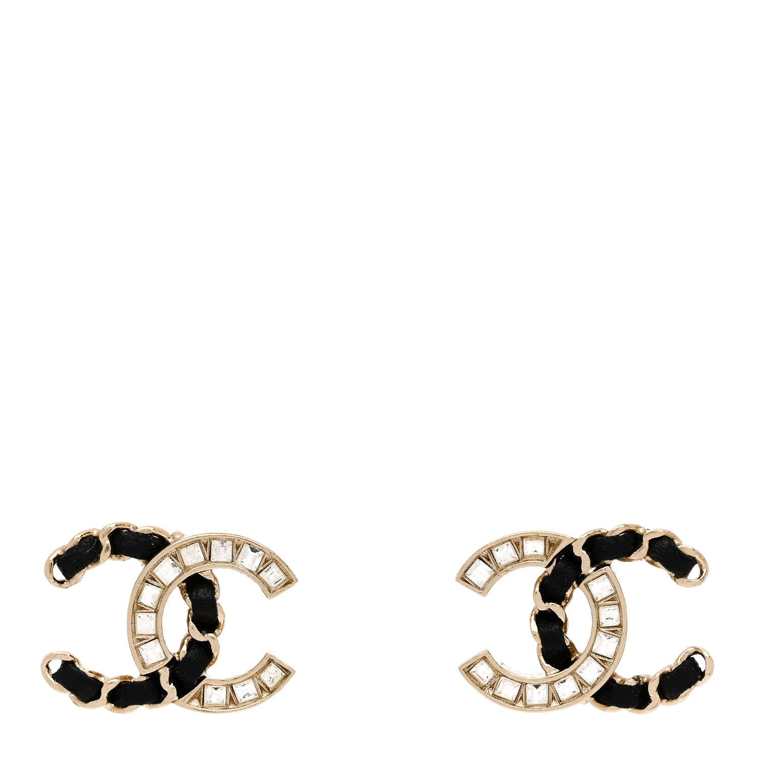 Chanel Crystal Baguette Lambskin Chain CC Vintage Allure Stud Earrings Black Gold 1 of 5
