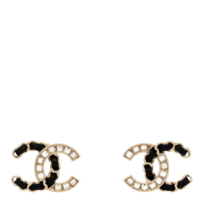 Chanel Crystal Baguette Lambskin Chain CC Vintage Allure Stud Earrings Black Gold 1 of 5