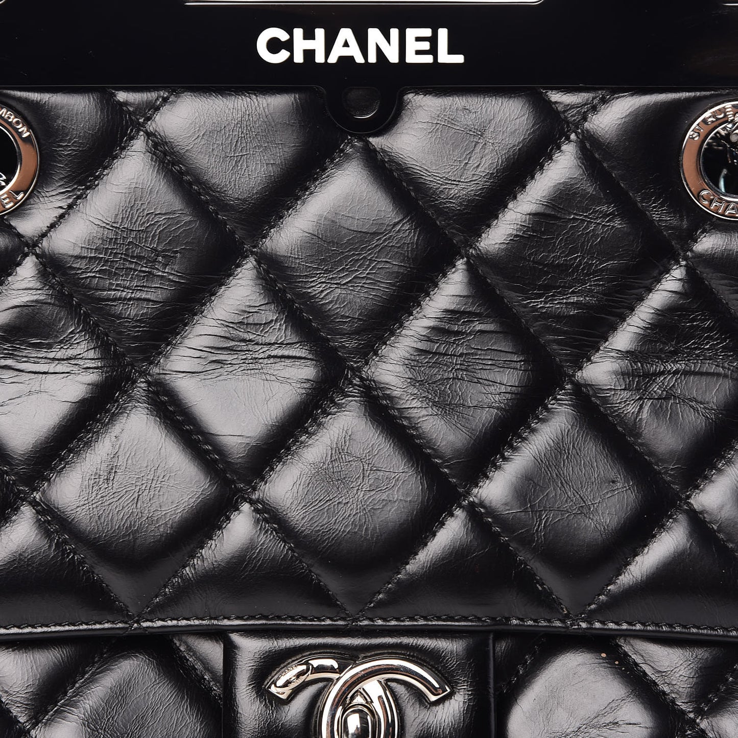 Glazed Calfskin Quilted Small CC Delivery Tote Black