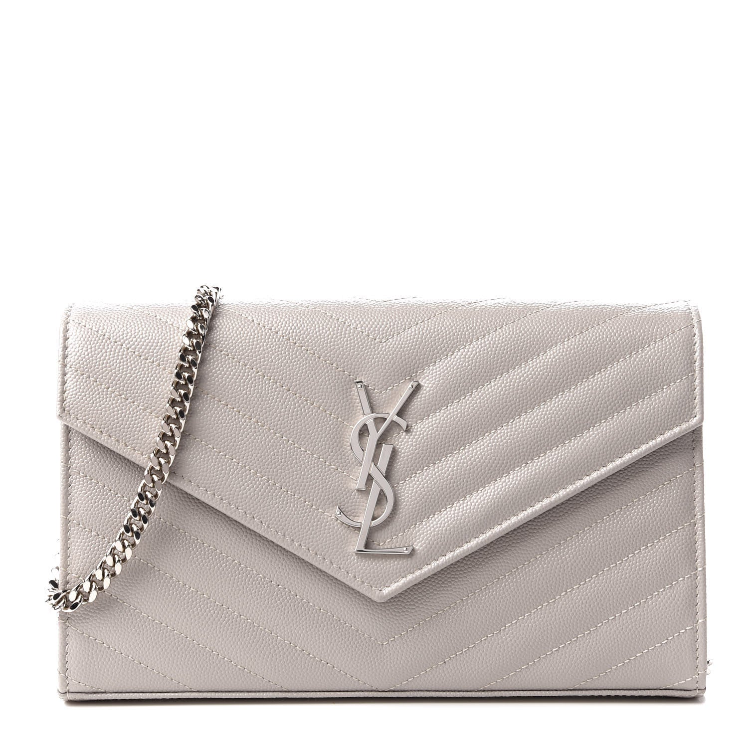 Saint Laurent Grain De Poudre Matelasse Chevron Monogram Chain Wallet Granite 1 of 12