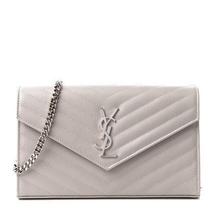 Saint Laurent Grain De Poudre Matelasse Chevron Monogram Chain Wallet Granite 1 of 12
