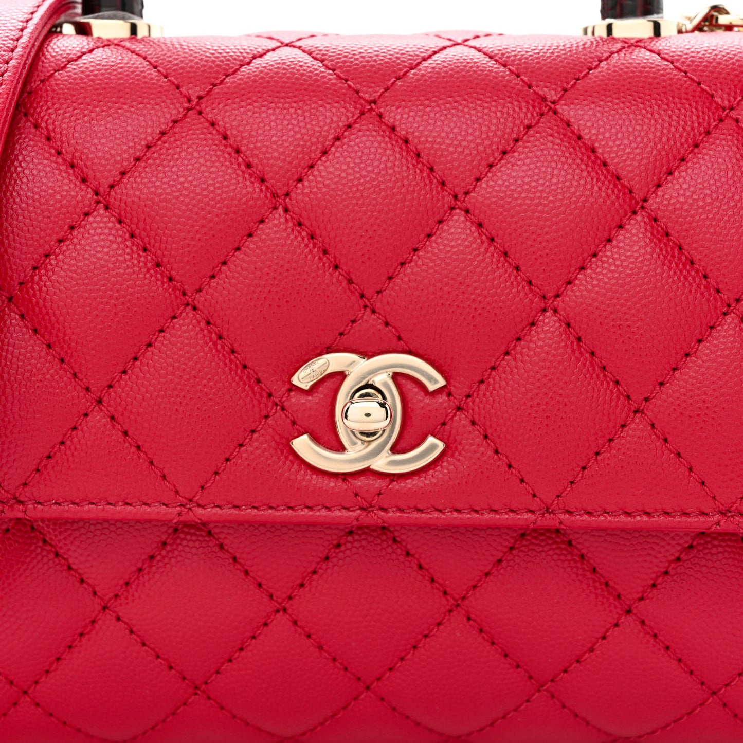 Caviar Lizard Embossed Quilted Mini Coco Handle Flap Dark Pink