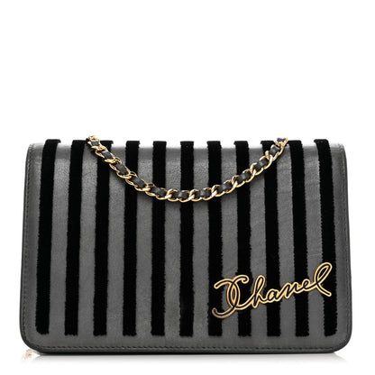 Chanel Iridescent Calfskin Velvet Stripe Wallet On Chain WOC Charcoal 1 of 12