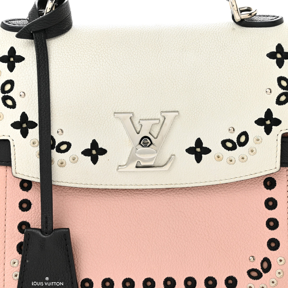 Louis Vuitton Soft Calfskin Embroidered Lockme Ever BB Rose Pink Snow White Black 8 of 11