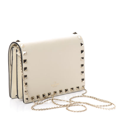 Valentino Garavani Vitello Rockstud Wallet on Chain Ivory 3 of 8