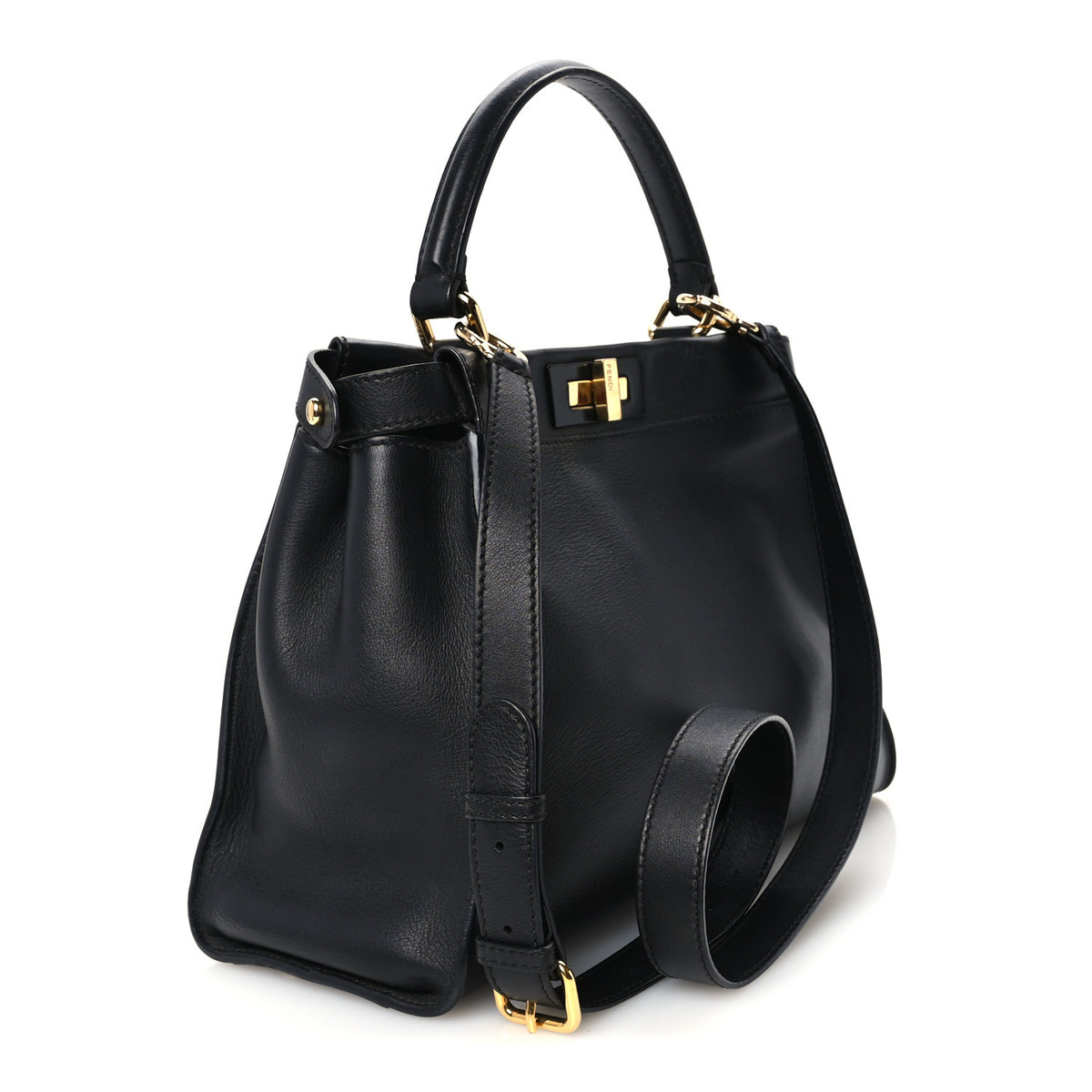Fendi Vitello Seta Shiny Nappa Medium Peekaboo Iconic Satchel Black 3 of 12