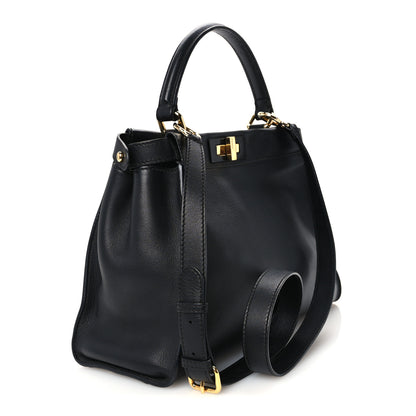 Fendi Vitello Seta Shiny Nappa Medium Peekaboo Iconic Satchel Black 3 of 12