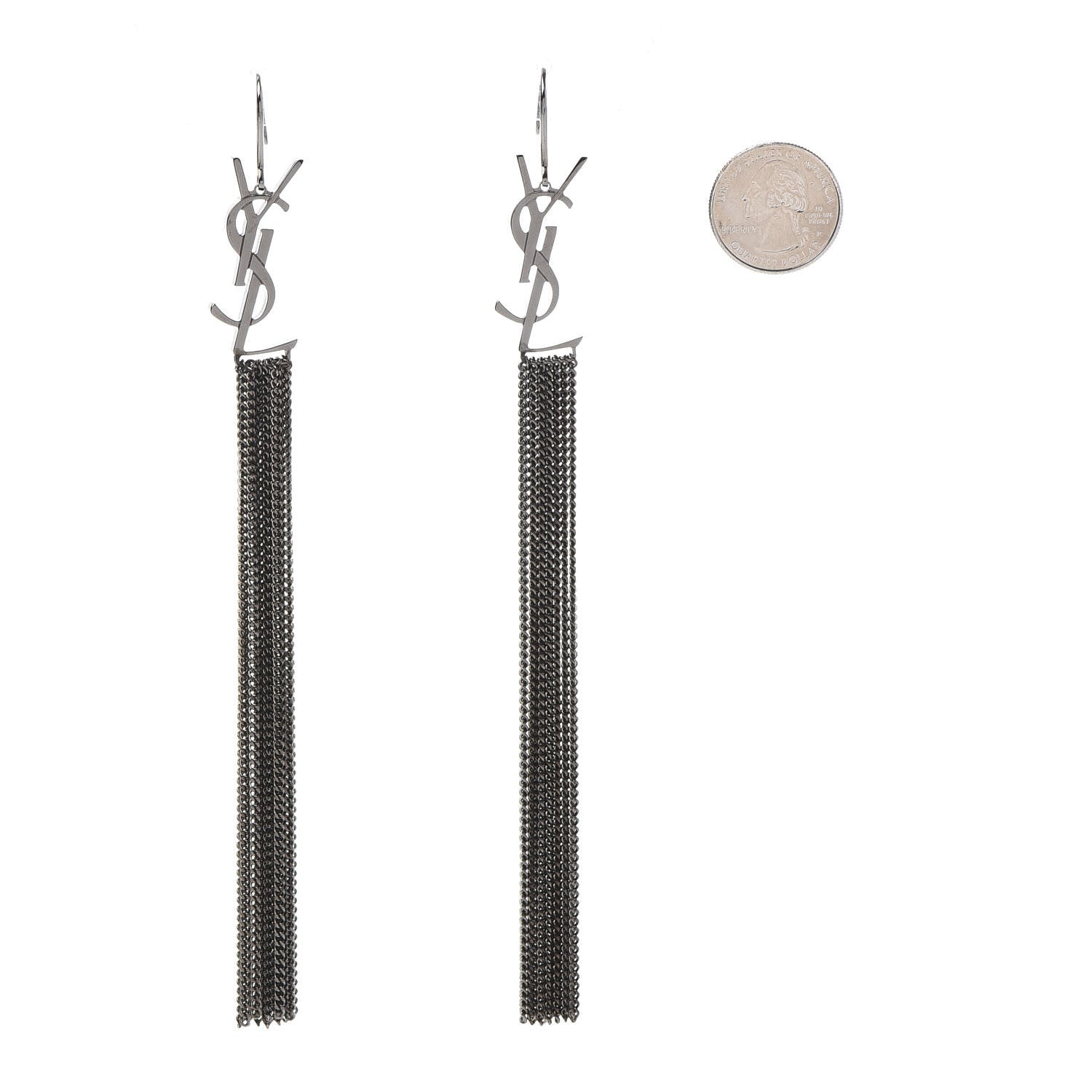 Saint Laurent Brass Monogram Chain Earrings 2 of 5