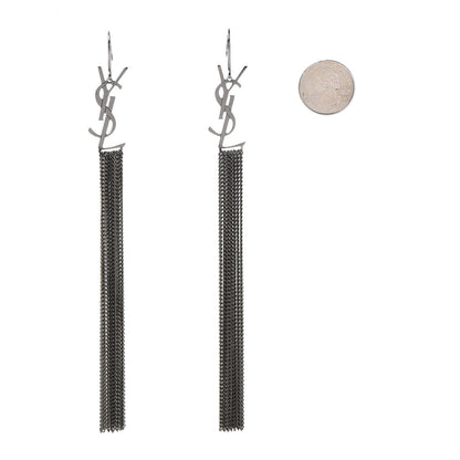 Saint Laurent Brass Monogram Chain Earrings 2 of 5