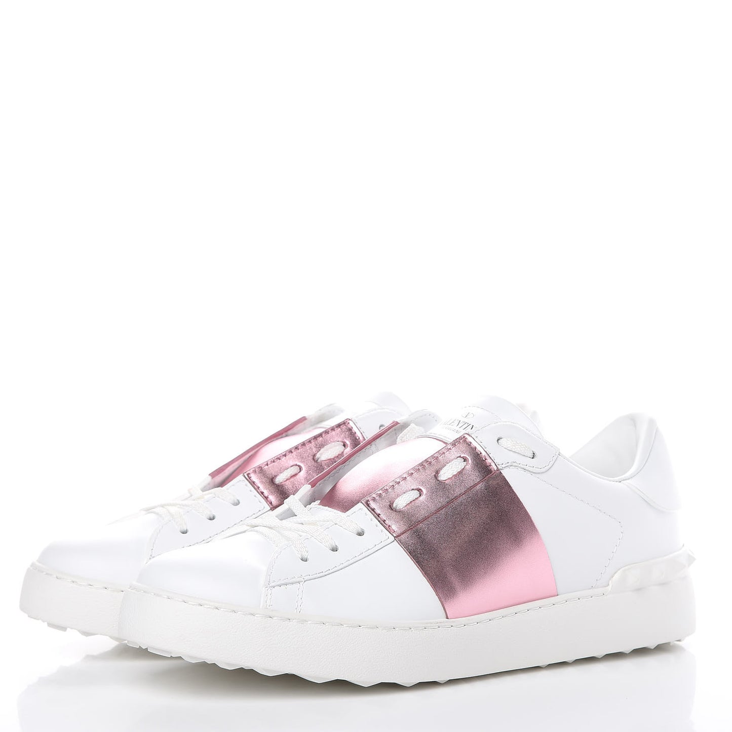 Calfskin Womens Rockstud Open Sneakers 41 White Giacinto