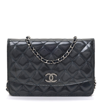 Chanel Patent Quilted Brilliant Wallet On Chain WOC Dark Blue 1 of 14