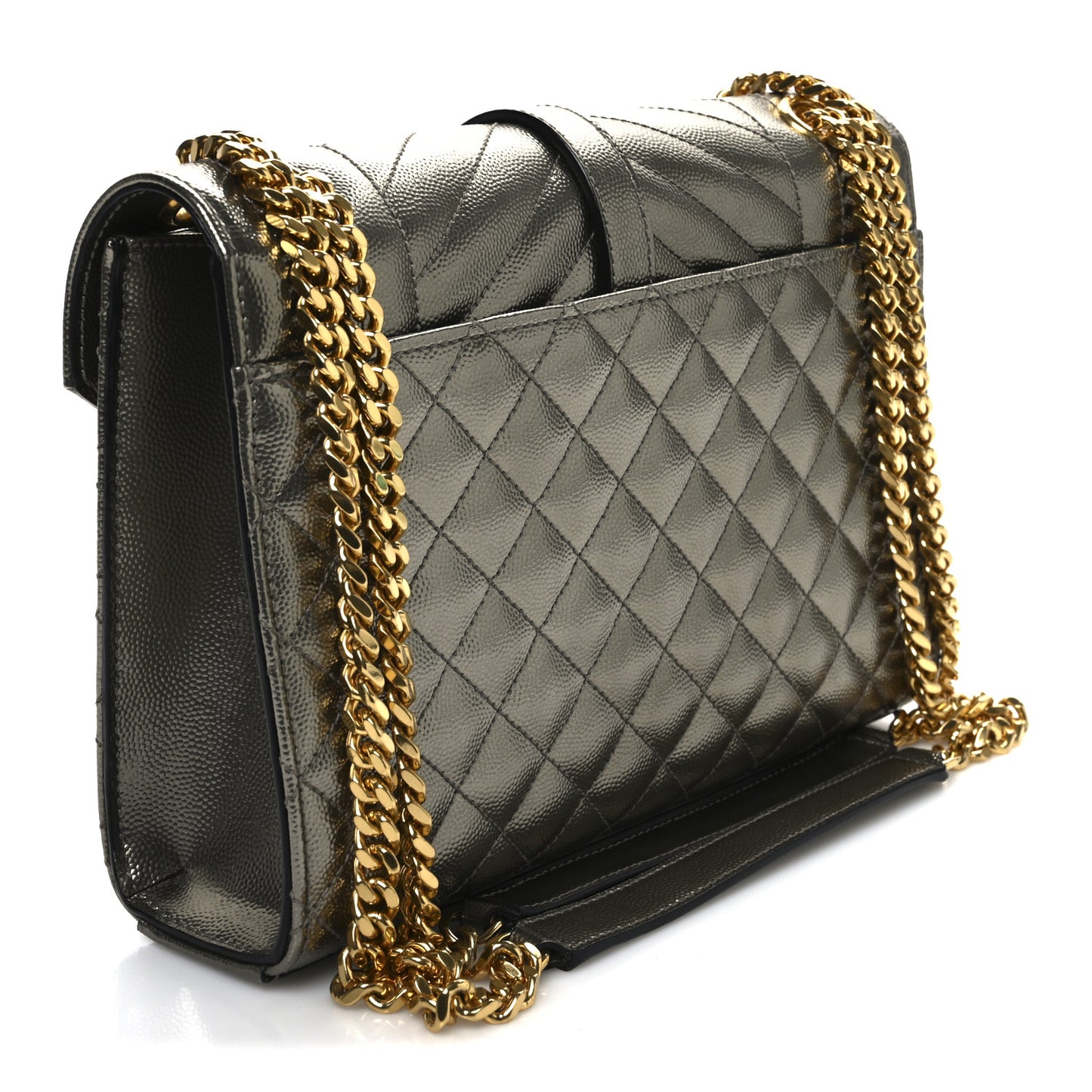 Grain De Poudre Textured Mixed Matelasse Medium Triquilt Monogram Satchel Piombo