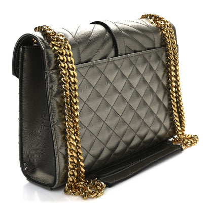 Saint Laurent Grain De Poudre Textured Mixed Matelasse Medium Triquilt Monogram Satchel Piombo 3 of 13