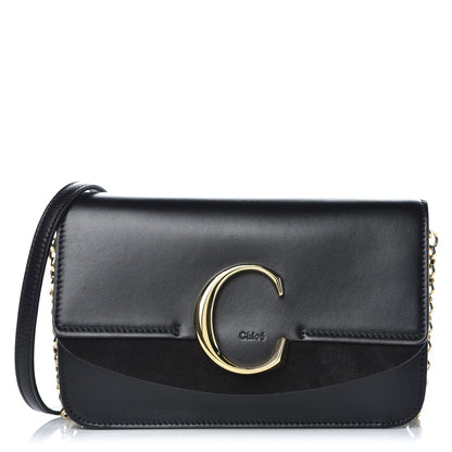 Chloe Calfskin Suede C Clutch With Chain Black 1 of 10