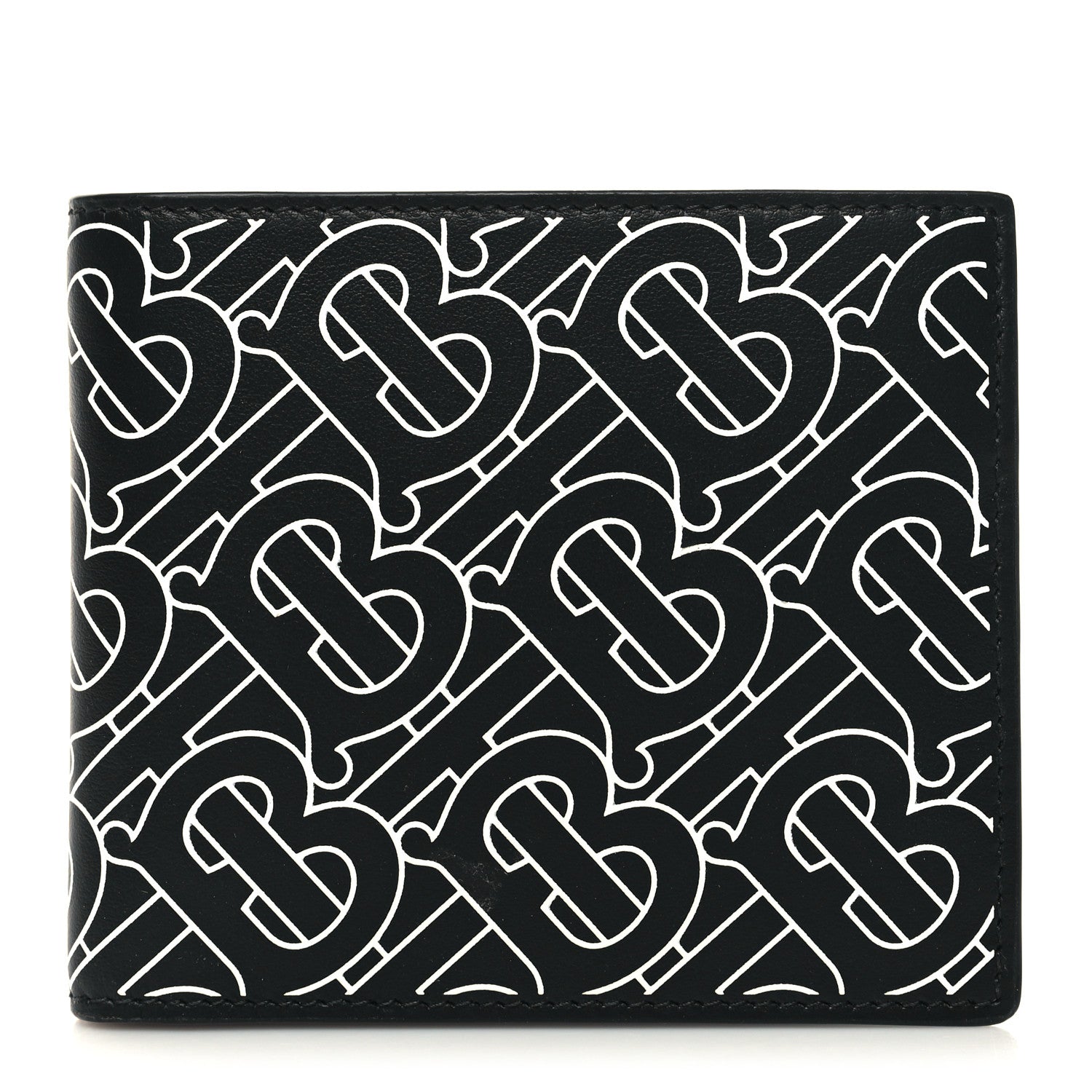 Burberry Calfskin Embossed TB Print Bi-Fold Wallet Black White 1 of 7