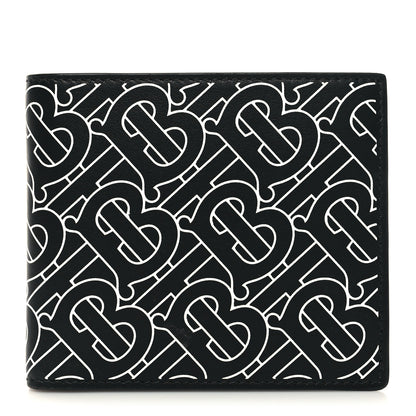 Burberry Calfskin Embossed TB Print Bi-Fold Wallet Black White 1 of 7