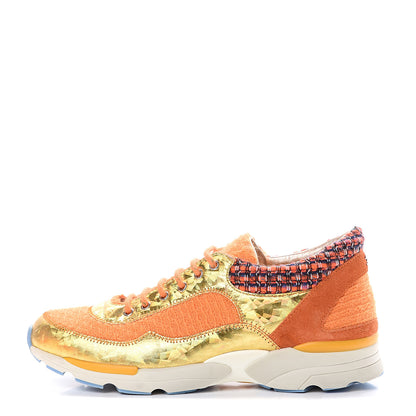 Chanel Tweed Lambskin Tennis Sneakers 36 Orange 1 of 9