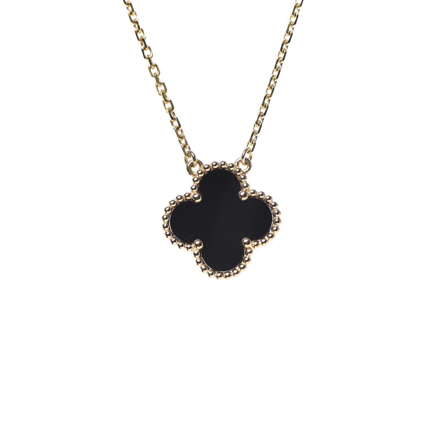 18K Yellow Gold Black Onyx Vintage Alhambra Pendant Necklace