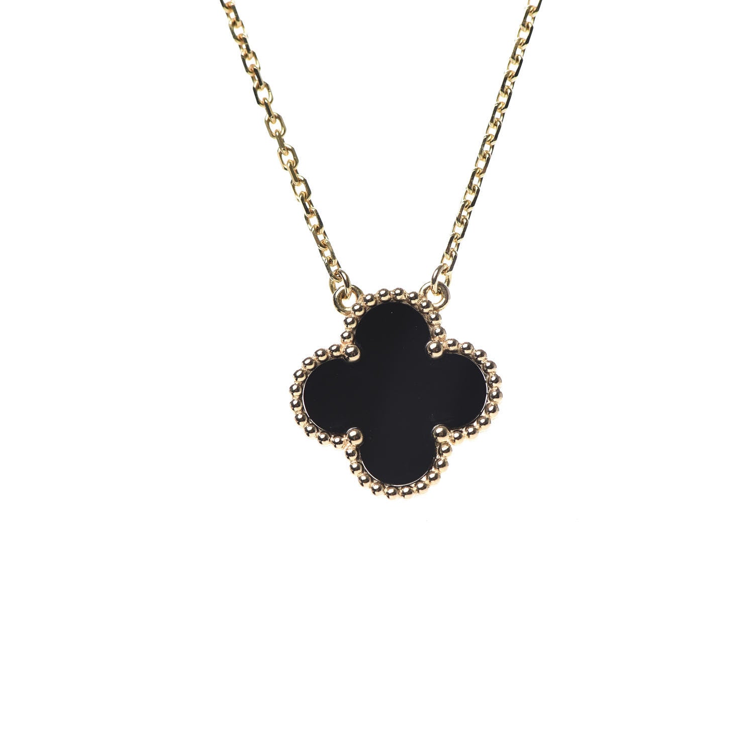 Van Cleef & Arpels 18K Yellow Gold Black Onyx Vintage Alhambra Pendant Necklace 4 of 6