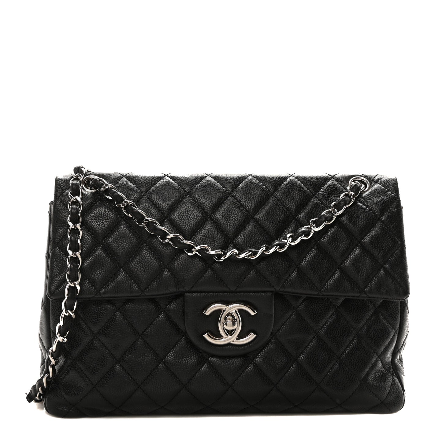 Washed Caviar Quilted Maxi Single Flap Black