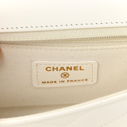 Chanel Lambskin Chevron Stitched Flap White Black 6 of 10