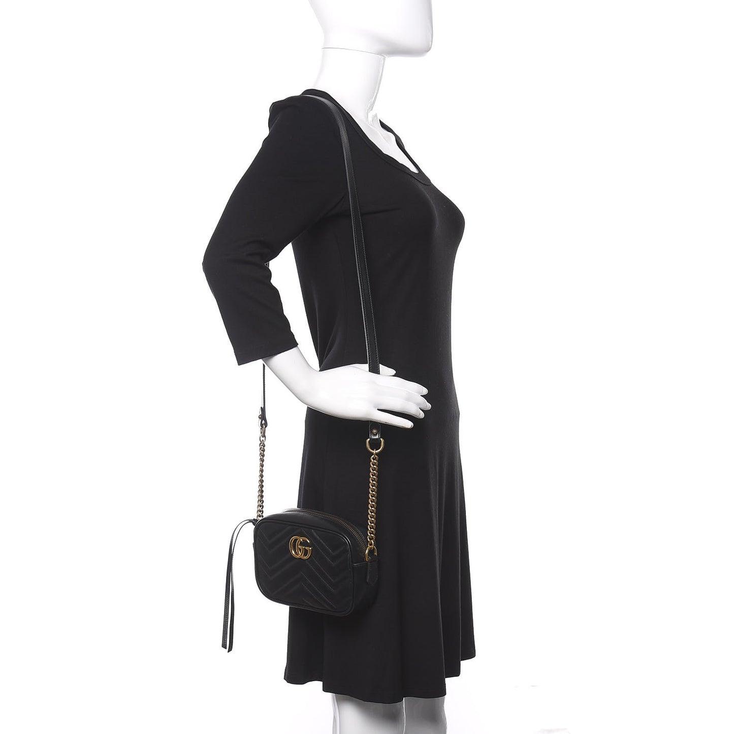Calfskin Matelasse Mini GG Marmont Chain Shoulder Bag Black