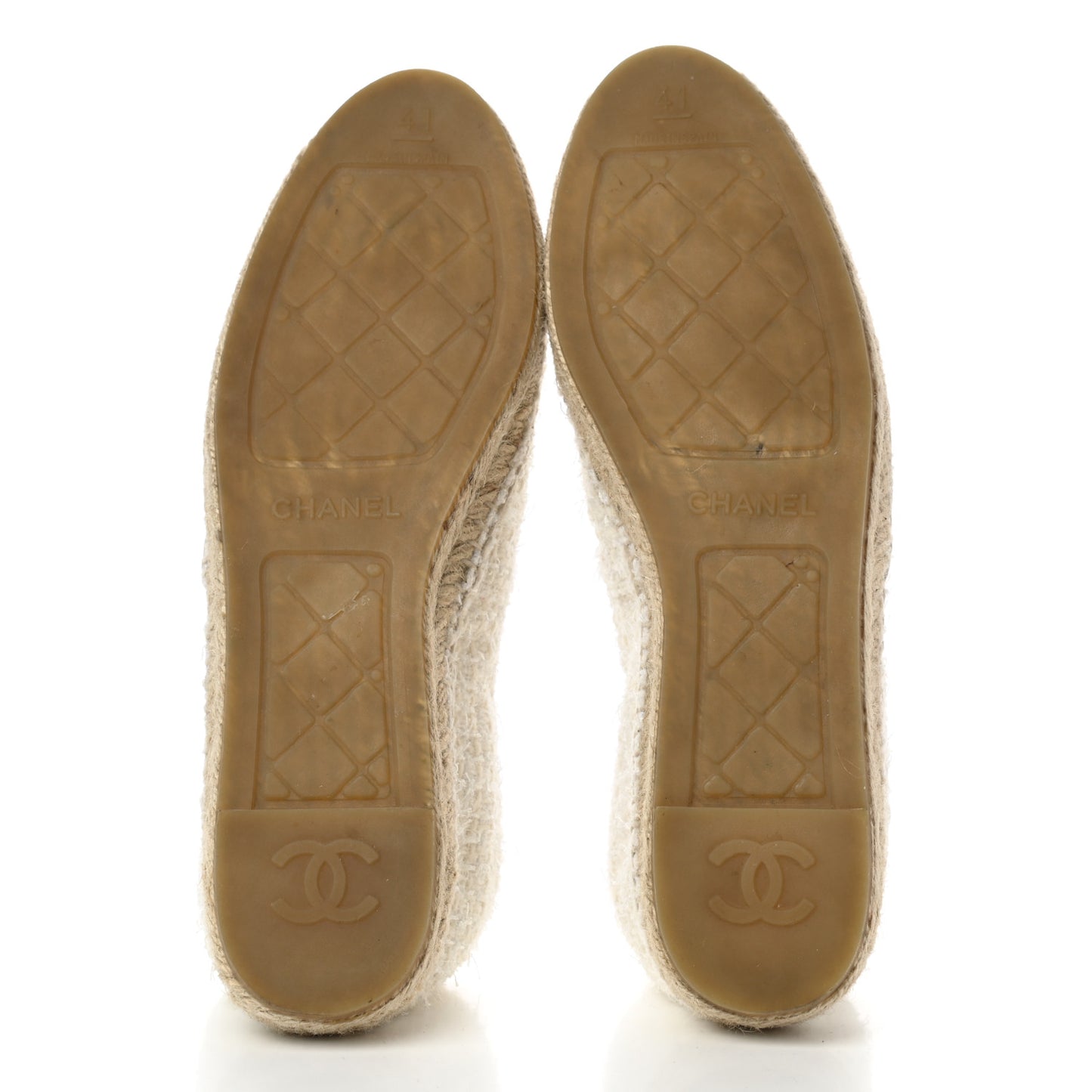 Tweed Grosgrain CC Espadrilles 41 White Black