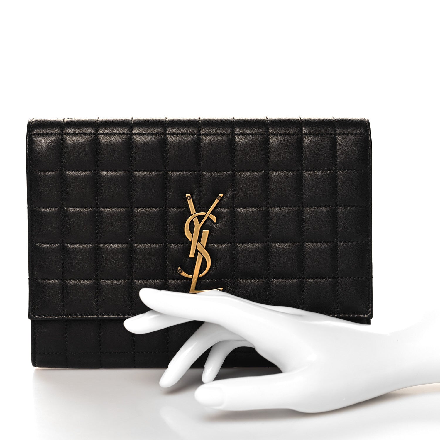 Saint Laurent Lambksin Cassandre Matelasse Carre Flap Pouch Clutch Black 2 of 7