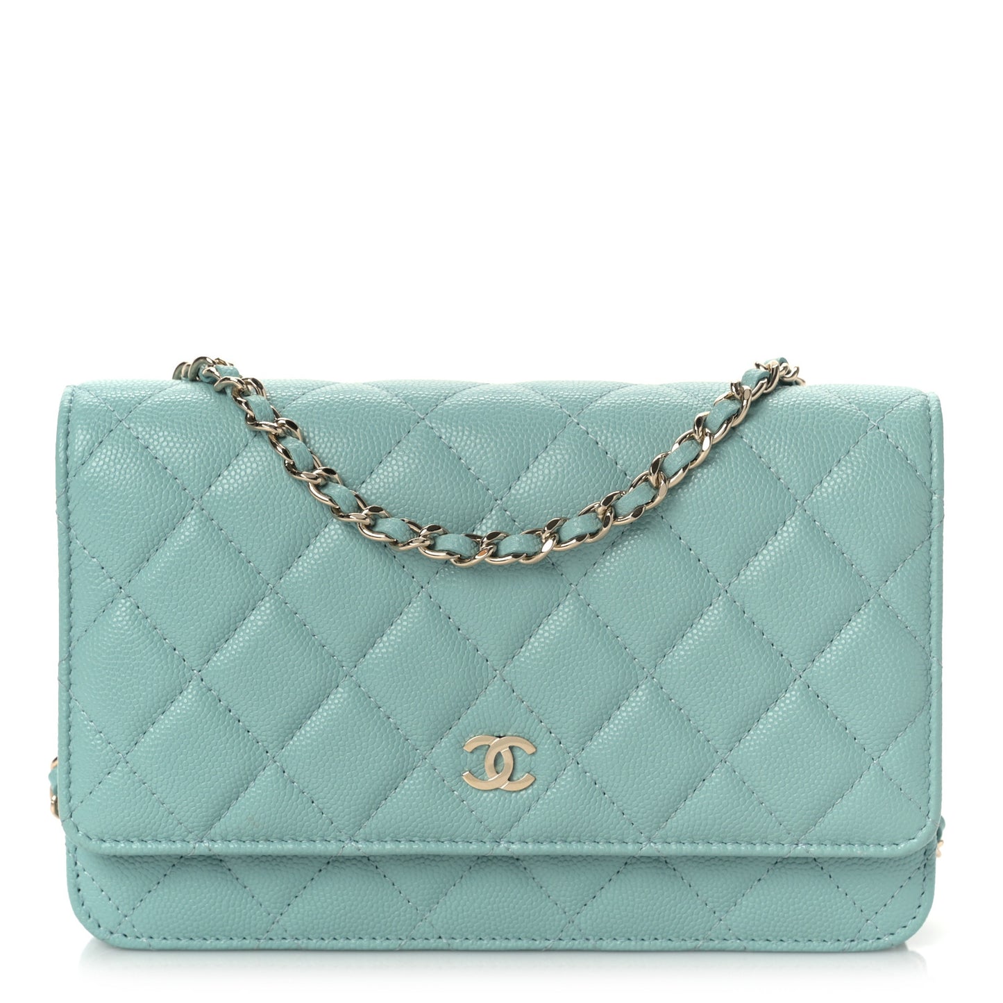 Caviar Quilted Wallet On Chain WOC Light Blue