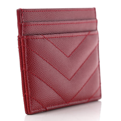 Saint Laurent Grain De Poudre Matelasse Chevron Monogram Credit Card Case Rouge Eros 3 of 7
