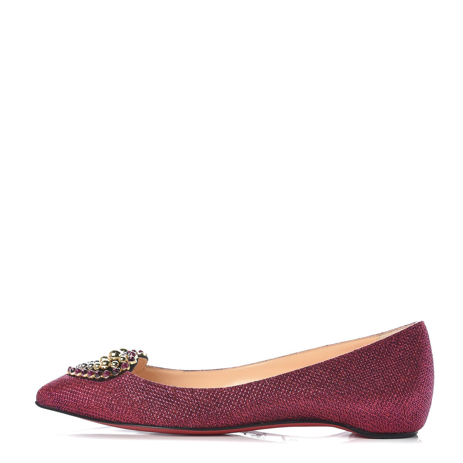 Christian Louboutin Glitter Veau Velours Heart Embellished Coramia Point Toe Flats 37 Cassis 1 of 8