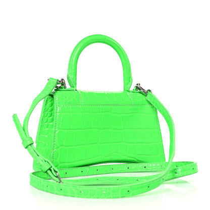 Balenciaga Shiny Calfskin Crocodile Embossed Hourglass Top Handle Bag XS Fluo Green 3 of 9