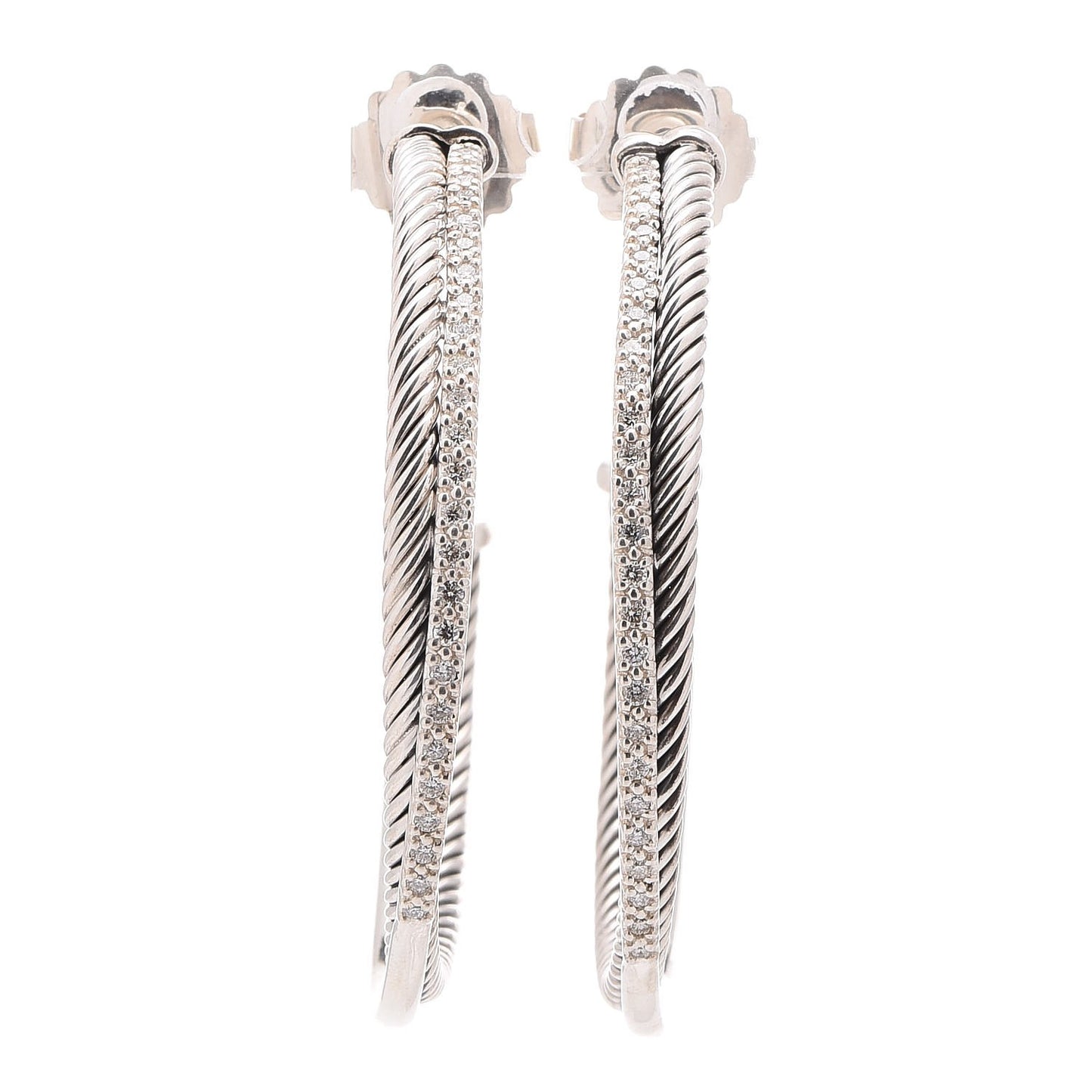 Sterling Silver Diamond Extra Large Crossover Hoop Earrings