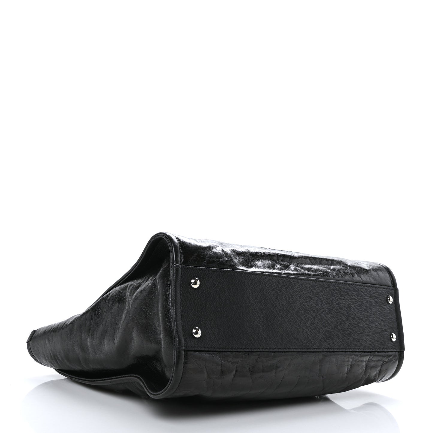 Glazed Calfskin Small Deauville Tote Black