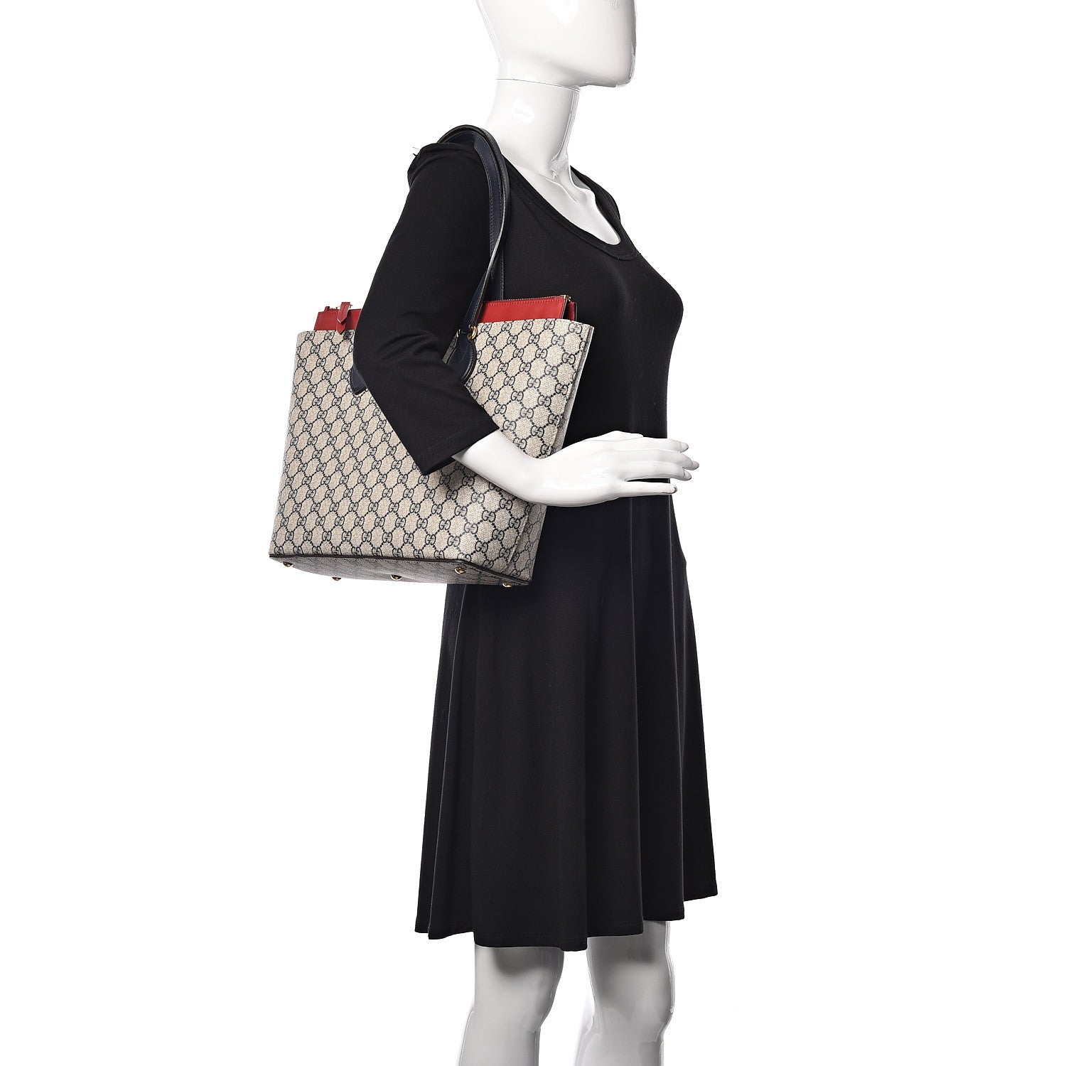Gucci GG Supreme Monogram Medium Zippered Bucket Tote Beige Blue Hibiscus Red 2 of 14