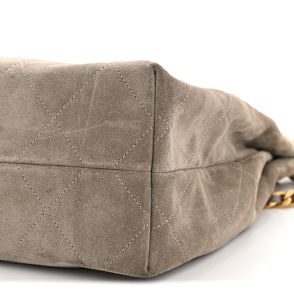 Chanel Suede Calfskin Lambskin Quilted Maxi Hobo Grey 10 of 11