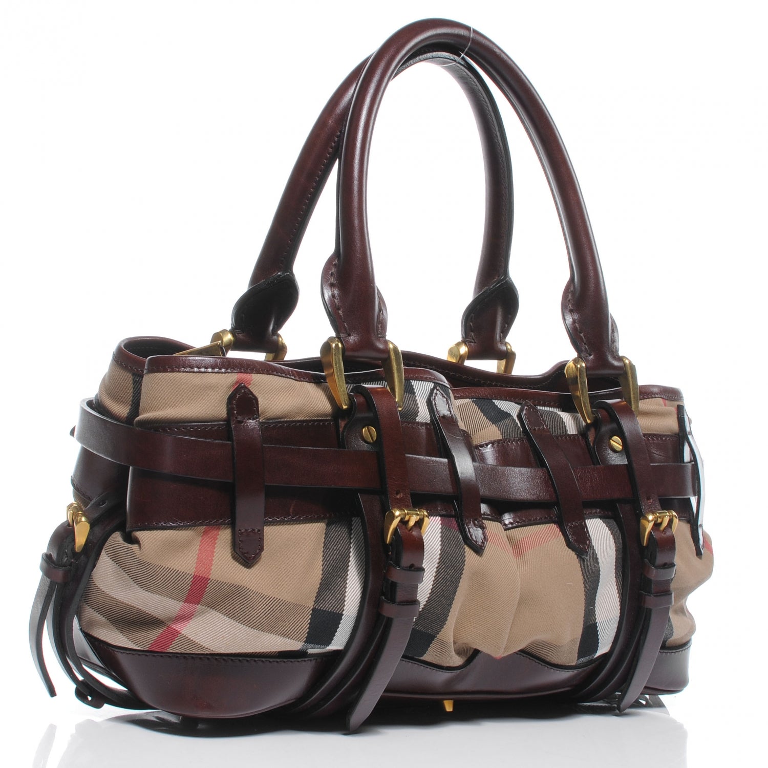 Burberry House Check Bridle Calfskin Belted Satchel Brown 3 of 10