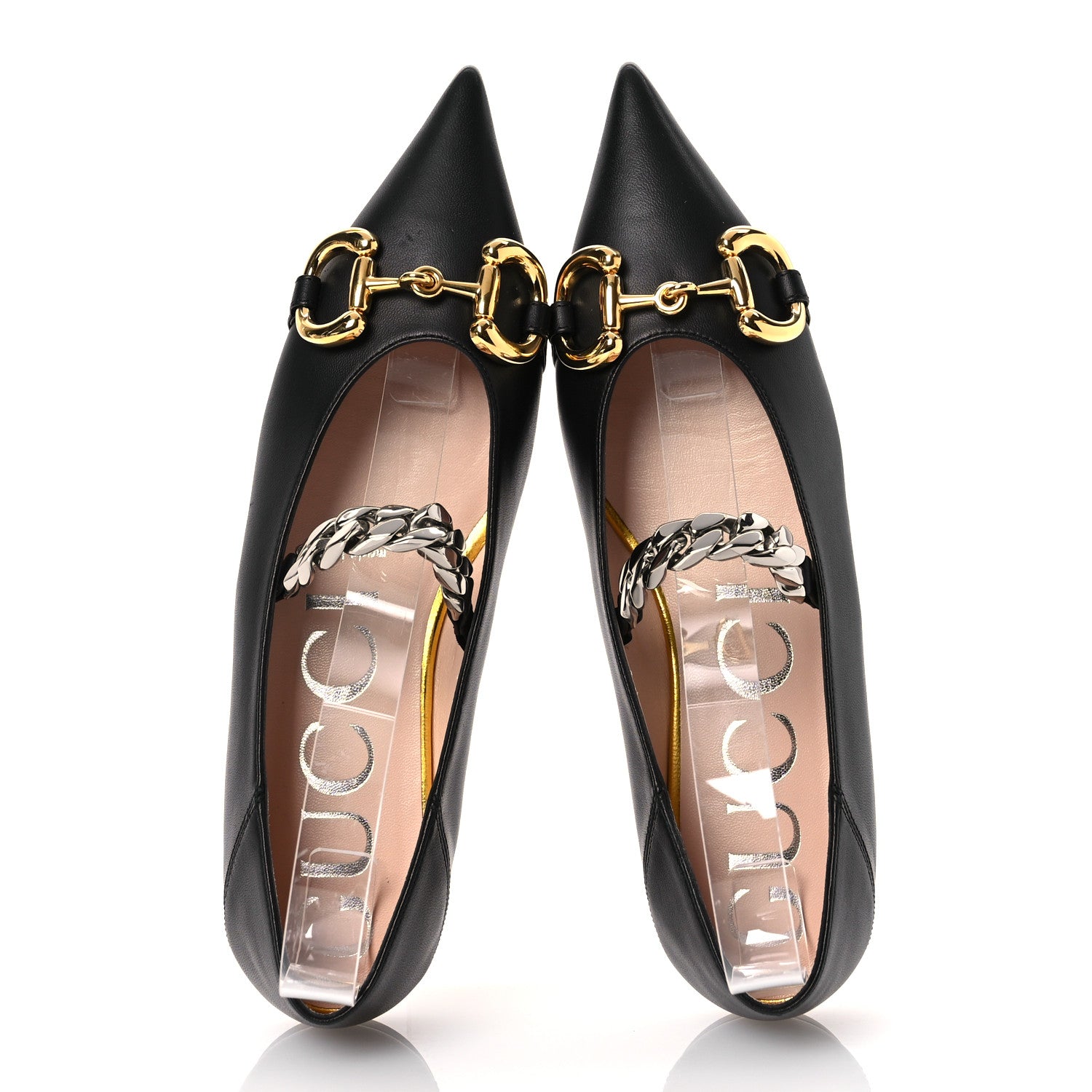 Gucci Nappa Lumiere Deva Horsebit Chain Embellished Flats 35 Black 2 of 11