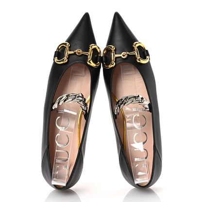 Gucci Nappa Lumiere Deva Horsebit Chain Embellished Flats 35 Black 2 of 11