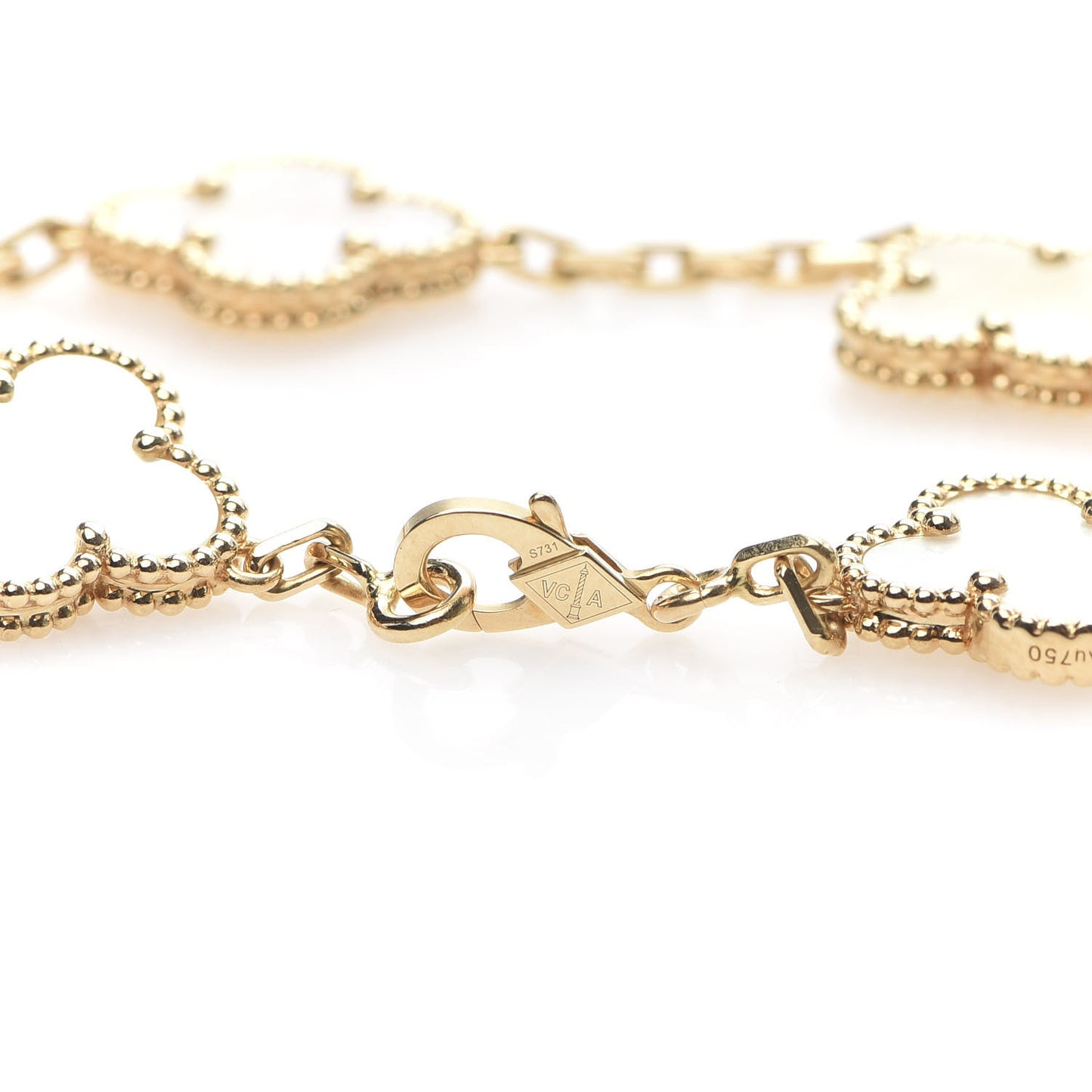 18K Yellow Gold Mother of Pearl 5 Motifs Vintage Alhambra Bracelet