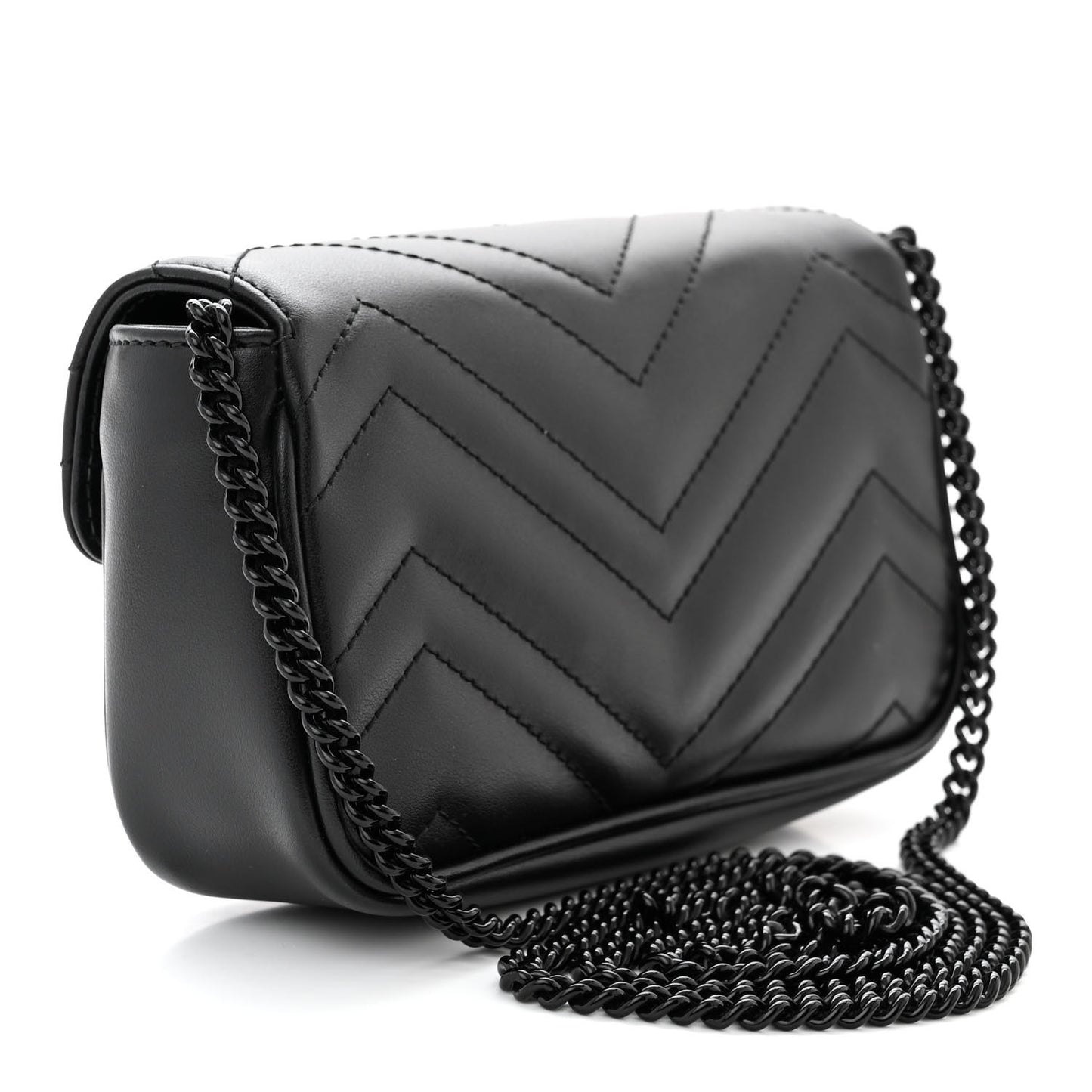 Calfskin Matelasse Super Mini GG Marmont Shoulder Bag Black