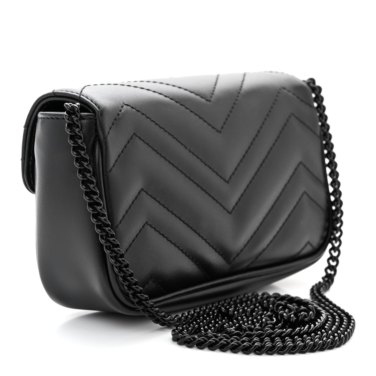 Gucci Calfskin Matelasse Super Mini GG Marmont Shoulder Bag Black 3 of 11