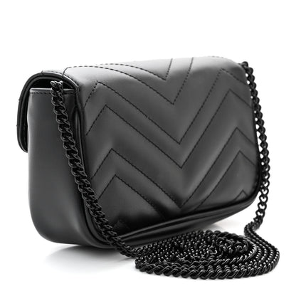 Gucci Calfskin Matelasse Super Mini GG Marmont Shoulder Bag Black 3 of 11
