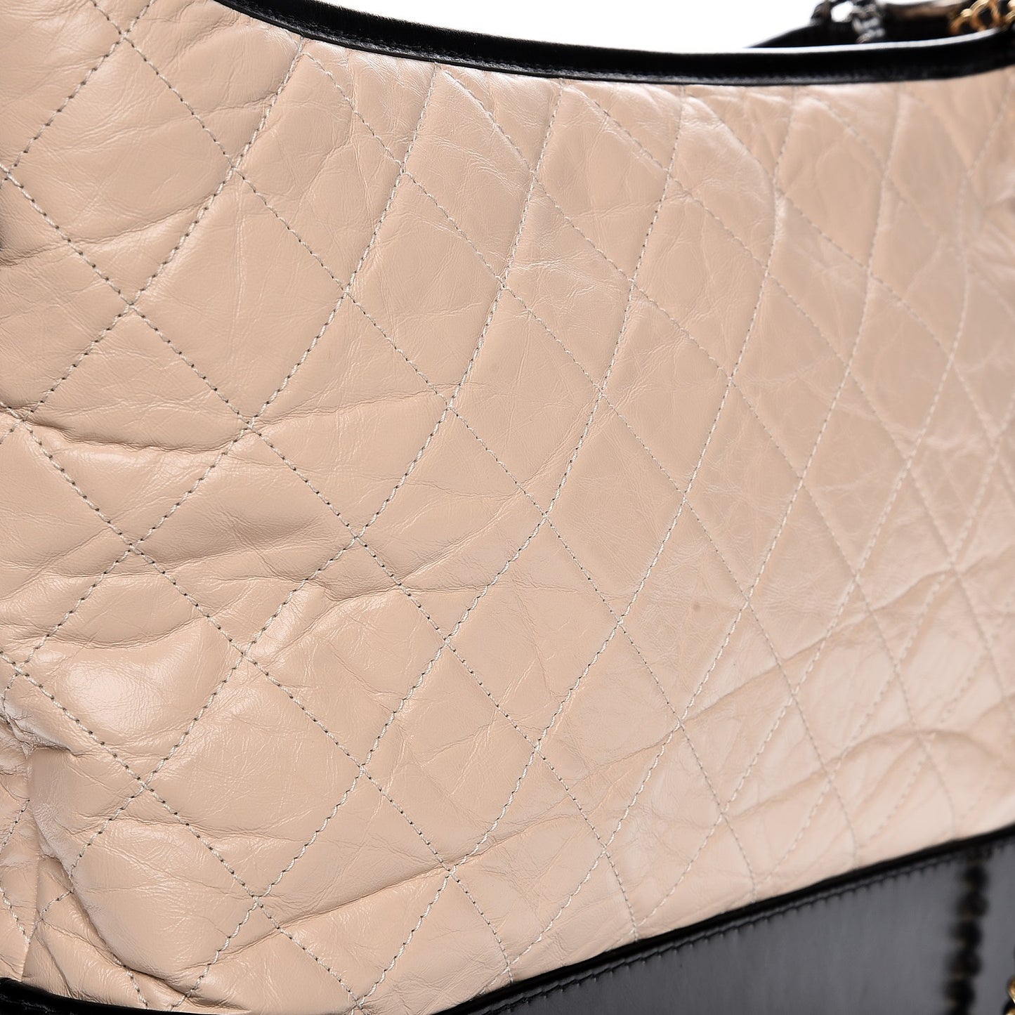 Aged Calfskin Quilted Large Gabrielle Hobo Beige Black