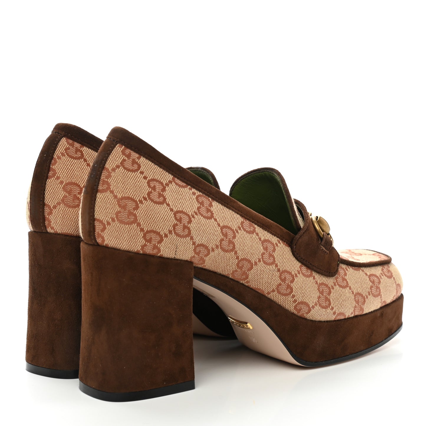 GG Monogram Suede Houdan Mid Heel Platform Loafers 38 Beige Ruggine Maroon