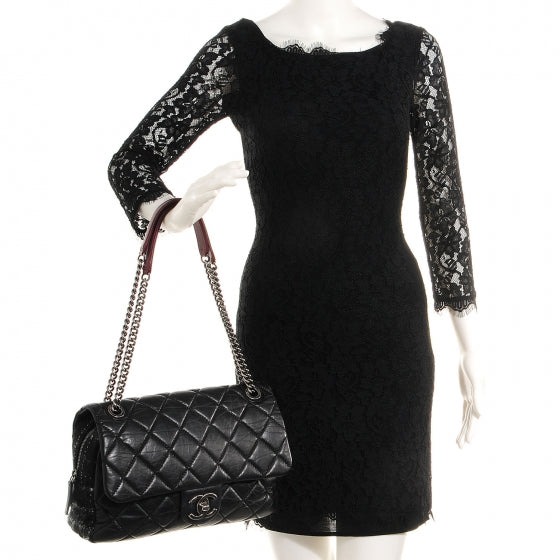 Chanel Aged Calfskin Tweed Jumbo New Portobello Flap Black 2 of 8