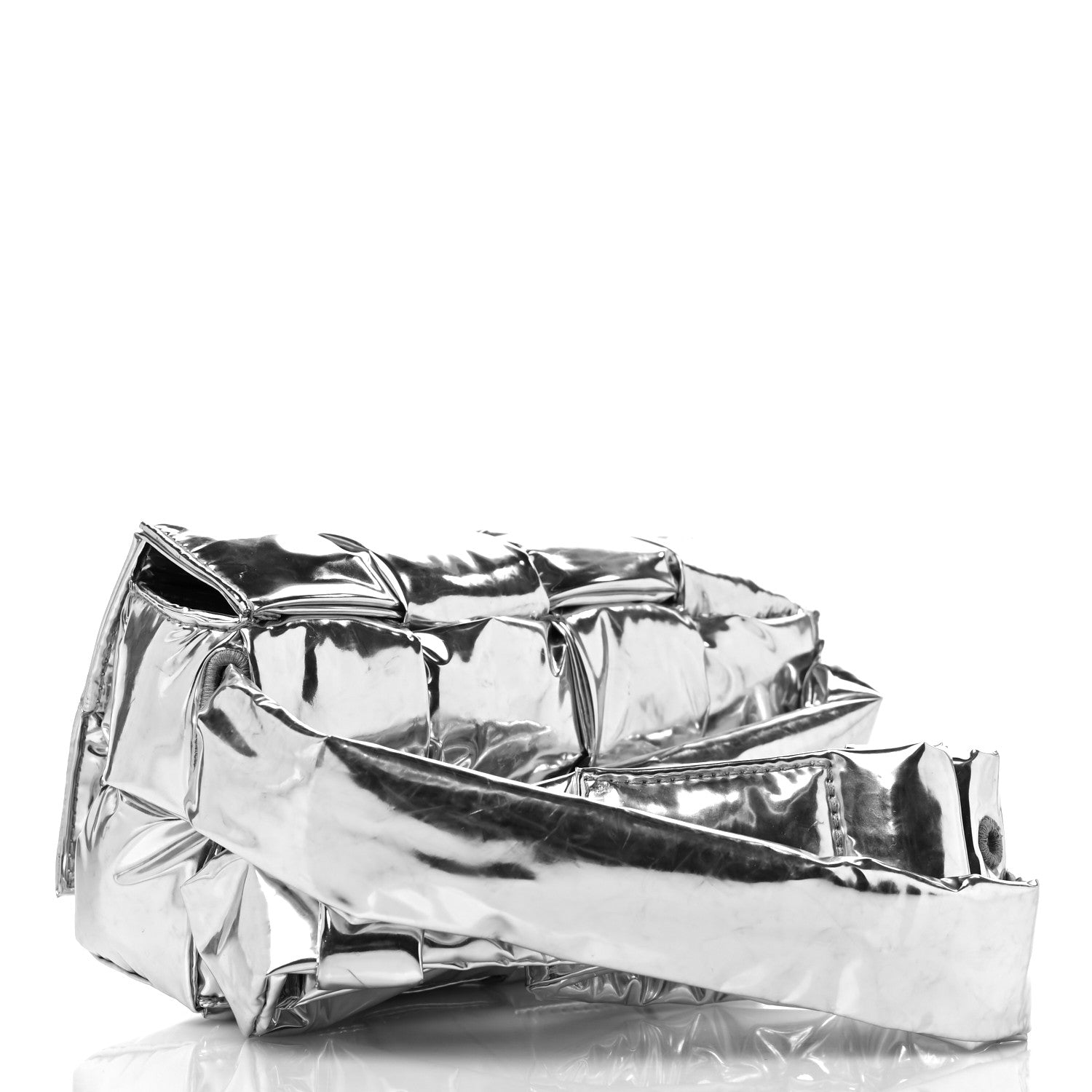 Bottega Veneta Metallic Lambskin Maxi Intrecciato Padded The Belt Cassette Bag Silver 2 of 7