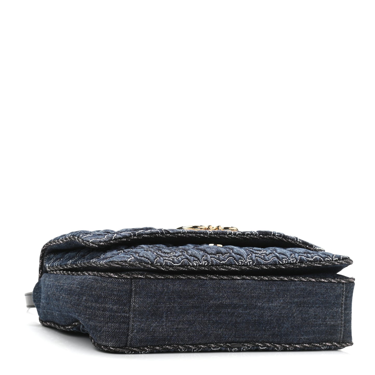 Denim Quilted Gancini Small Flap Bag Blue
